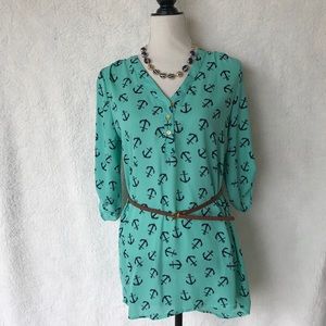 Rue 21 Teal/Navy Anchor nautical Dress Sz S NWT